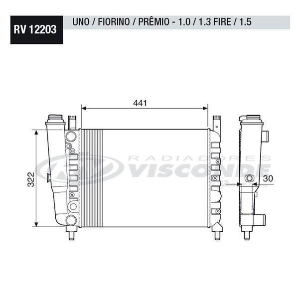 Imagem de Radiador do Motor Fiat Uno Fiorino Prêmio 1.0 1.3 Fire 1.5 2001 em diante sem Ar - VISCONDE