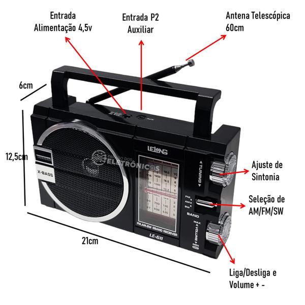 Imagem de Radinho Portátil Modelo Antigo Análogico Para Idoso Am Fm Sw Com Entrada Auxiliar LE611