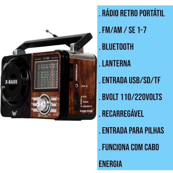 Imagem de Radio a Pilha e Tomada FM/AM Retro Com Antena Completo Xbass