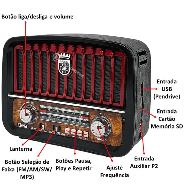 Imagem de Rádio AM e FM Modelo Retrô Antigo 110/220V Pilha Bateria