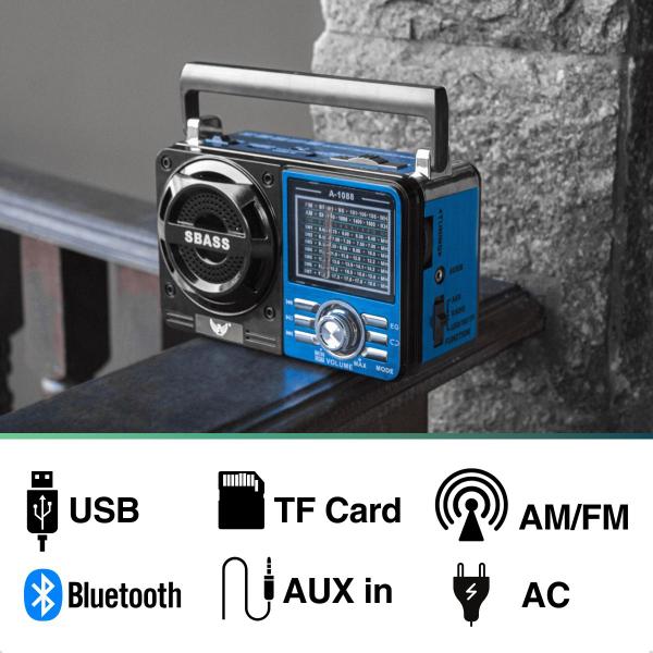 Imagem de Radio AM FM Bluetooth USB Retro Vintage Recarregavel com Lanterna