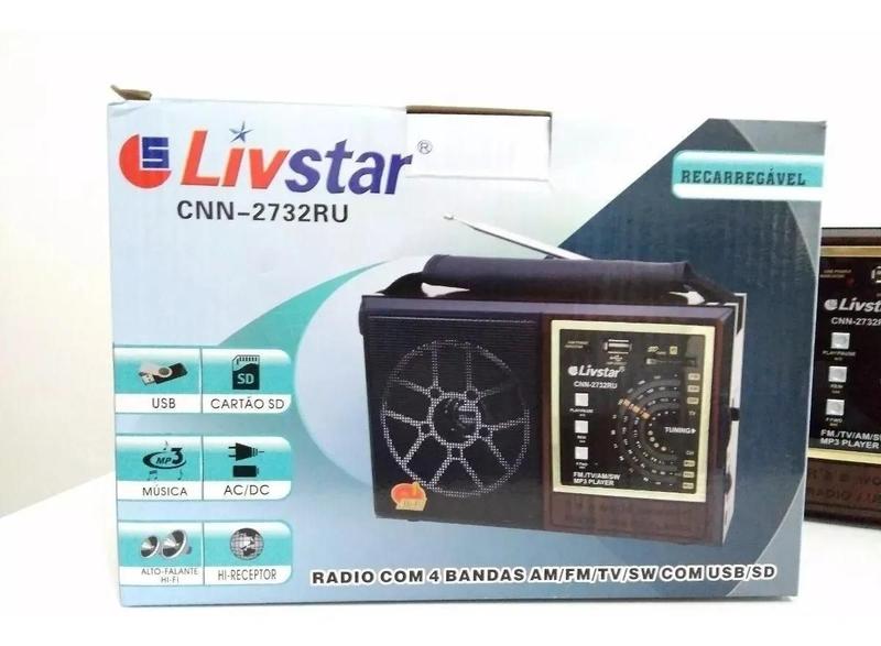 Imagem de Radio Am Fm Tv Sw Com Usb Sd 4 Faixas Livstar Cnn-2732Ru