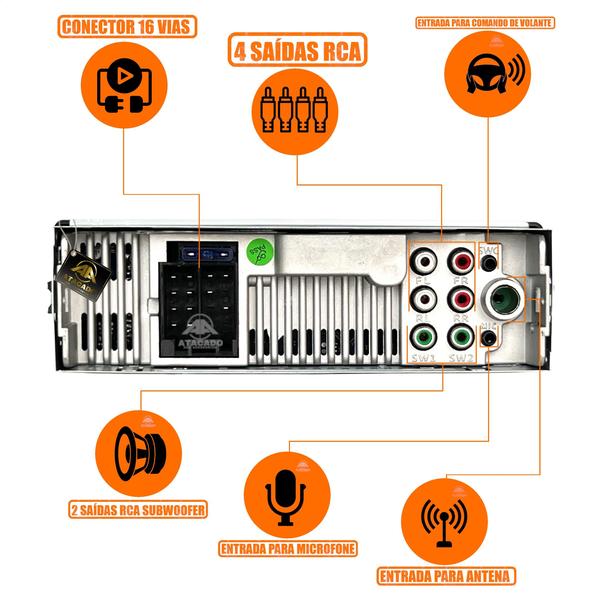 Imagem de Rádio Auto Som Automotivo Aparelho MP3 p/ Carro Entrada USB SD Aux Bluetooth HT-1400