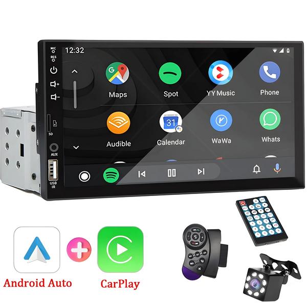 Imagem de Rádio Automotivo Android com Tela HD de 7 Polegadas - 1 DIN, Carplay e Bluetooth