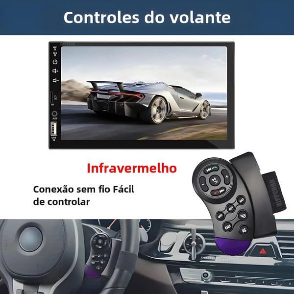 Imagem de Rádio Automotivo Android com Tela HD de 7 Polegadas - 1 DIN, Carplay e Bluetooth