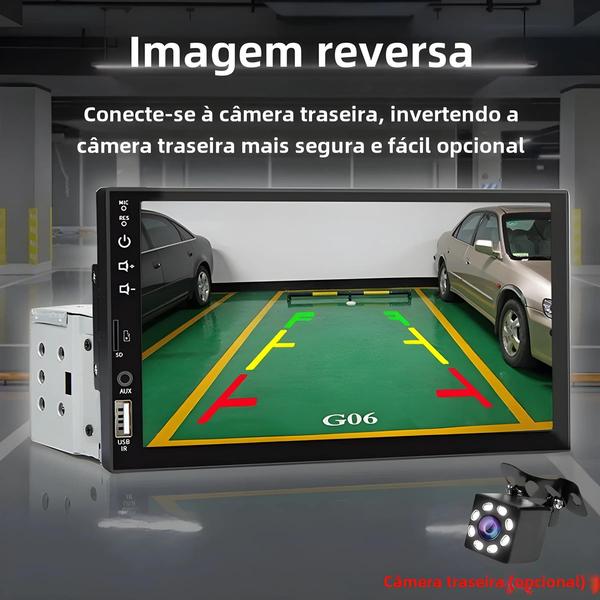 Imagem de Rádio Automotivo Android com Tela HD de 7 Polegadas - 1 DIN, Carplay e Bluetooth