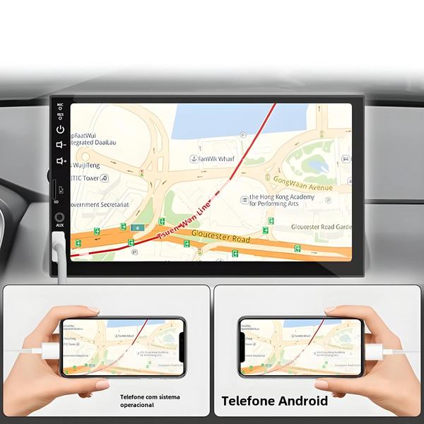 Imagem de Rádio Automotivo Android com Tela HD de 7 Polegadas - 1 DIN, Carplay e Bluetooth