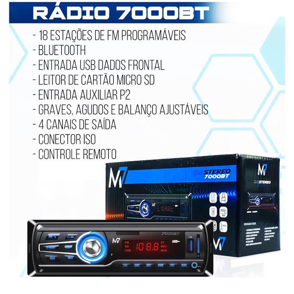 Imagem de Rádio Automotivo Bluetooth Som De Carro Mp3 Usb Sd Aux 1din