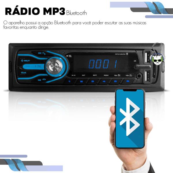 Imagem de Rádio Automotivo Mp3 Universal Som Carro USB SD Bluetooth