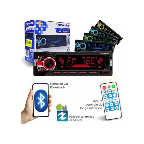 Radio Automotivo Roadstar Rs-2751br Bluetooth Usb Aux Sd Fm - Som