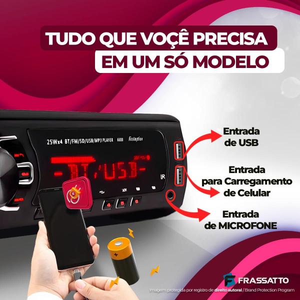 Imagem de Radio Automotivo Sem Toca Cd Mp3 Player Bluetooth 2 Entrada Usb Carrega Celular Atende Ligação