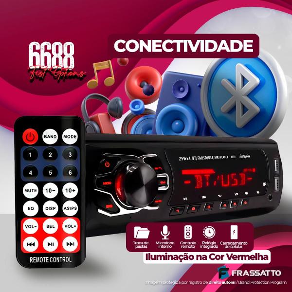 Imagem de Radio Automotivo Sem Toca Cd Mp3 Player Bluetooth 2 Usb Carrega Celular + Controle 500m Stetsom