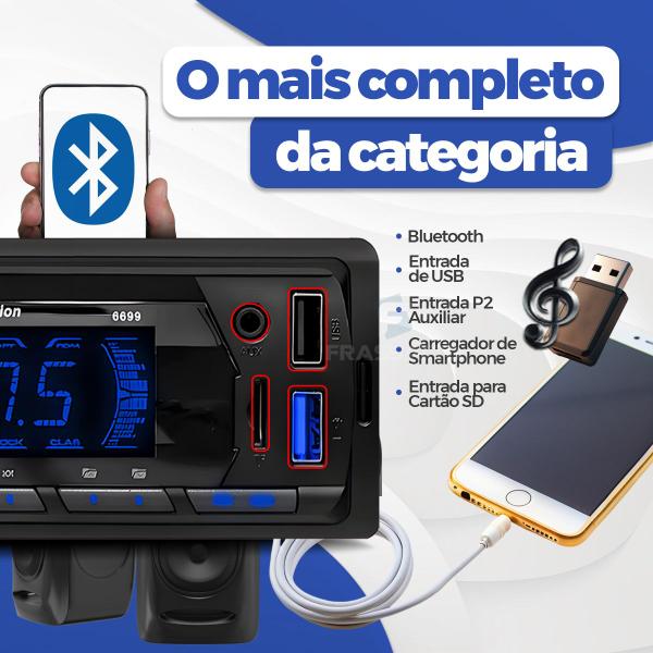 Imagem de Radio Automotivo Sem Toca Cd Mp3 Player Bluetooth Usb Display Colorido + Controle 500m Stetsom