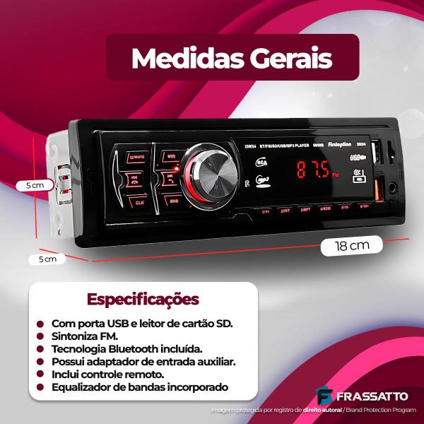 Imagem de Radio Automotivo Sem Toca Cd Mp3 Player Bluetooth Usb Sd Controle Remoto