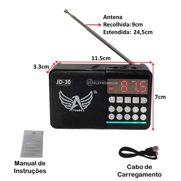 Imagem de Rádio Banda Fm Portátil Bluetooth Mp3 Entrada Cartão Sd Jd30