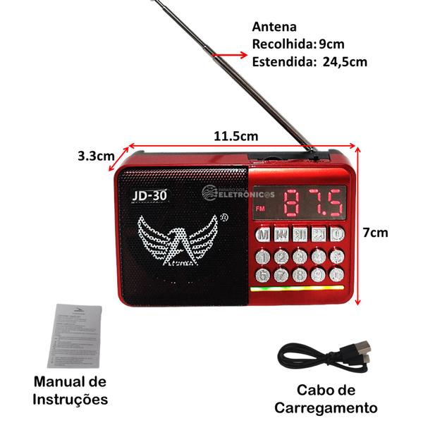 Imagem de Rádio Banda Fm Portátil Bluetooth Mp3 Entrada Cartão Sd Jd30