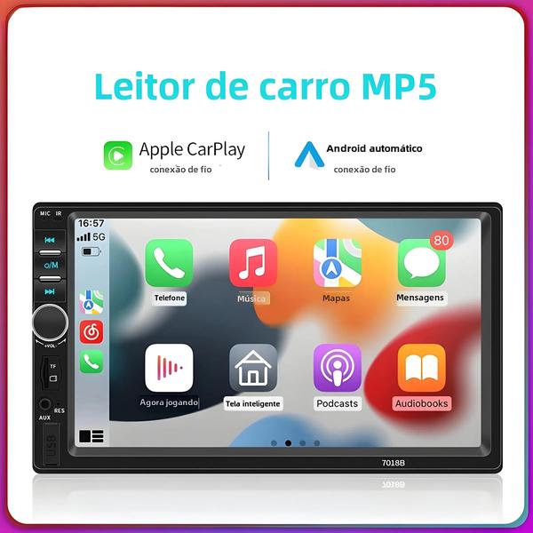 Imagem de Rádio Carplay com Fio - Tela de 7 Polegadas, Bluetooth, USB, TF e FM