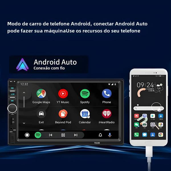 Imagem de Rádio Carplay com Fio - Tela de 7 Polegadas, Bluetooth, USB, TF e FM