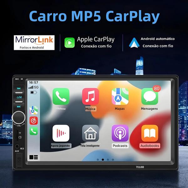 Imagem de Rádio Carplay com Fio - Tela de 7 Polegadas, Bluetooth, USB, TF e FM