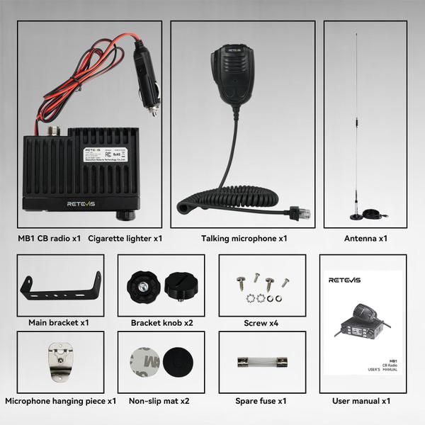 Imagem de Rádio CB Retevis MB1 AM/FM 40CH com antena de 45 cm de 0,8 kg