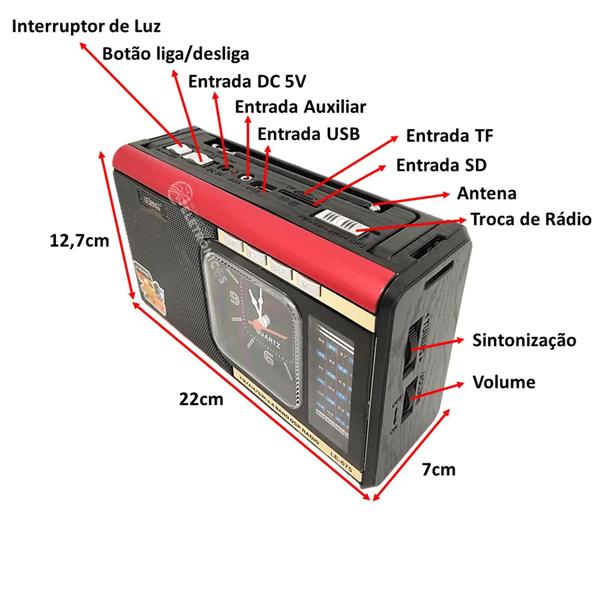 Imagem de Rádio Com Relógio E Lanterna Retrô Entrada SD Micro USB Auxiliar TF LE675