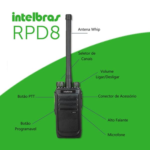 Imagem de Radio Comunicador Intelbras Ht Rpd8 Bd506 Uhf Longo alcance compatível Motorola EP450 DEP450 ideal p/ eventos condominio shopping indústria armazém