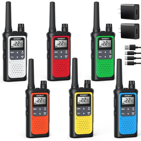 Imagem de Rádio de 2 vias Walkie Talkies NXGKET de longo alcance, pacote com 6 unidades de 1800mAh