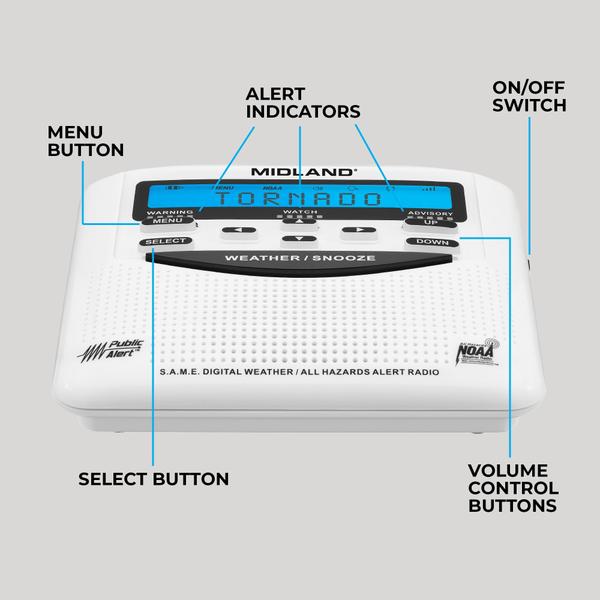 Imagem de Rádio de alerta meteorológico de emergência Midland WR120B com despertador