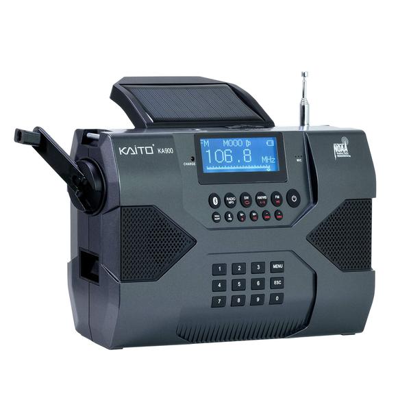 Imagem de Rádio de emergência Kaito Voyager Max KA900 Digital Solar Dynamo Crank Wind Up AM/FM/SW e receptor de rádio estéreo meteorológico NOAA com Bluetooth, alerta em tempo real, reprodutor de MP3, gravador e carregador de telefone, preto