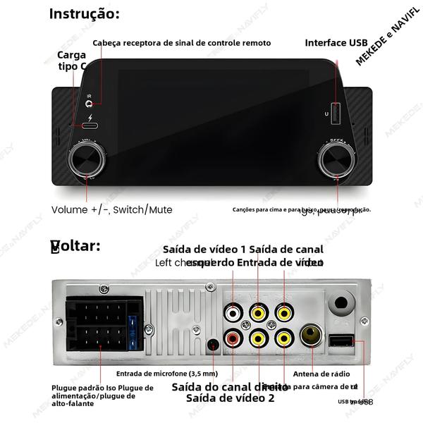 Imagem de Rádio do Carro com Tela de 5 Polegadas - GPS, MP5 Player, CarPlay e Android Auto Sem Fio