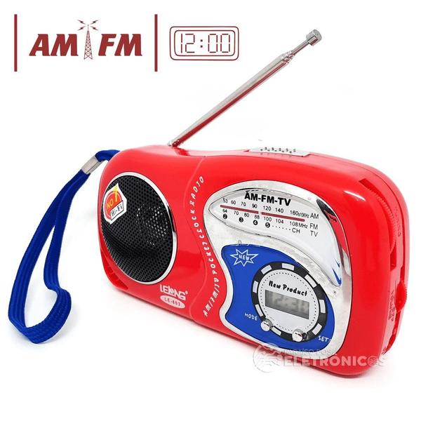 Imagem de Rádio FM Portátil Analógico AM FM e Relógio Ótima Recepção Saída Fone de Ouvido LE603VM