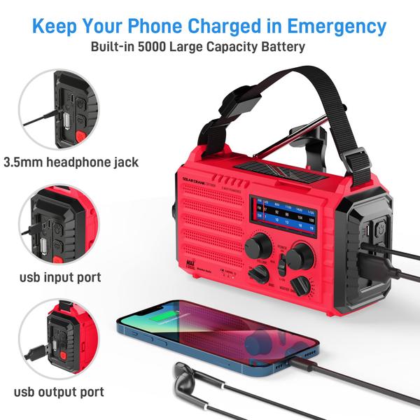 Imagem de Rádio meteorológico de emergência HOLABABY Solar Hand Crank com NOAA