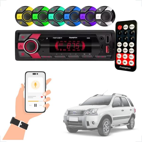 Imagem de Rádio MP3 Automotivo Bluetooth 7 Cores Ecosport 2010 2011 2012 2013 2014 2015 2016 2017 até 2021