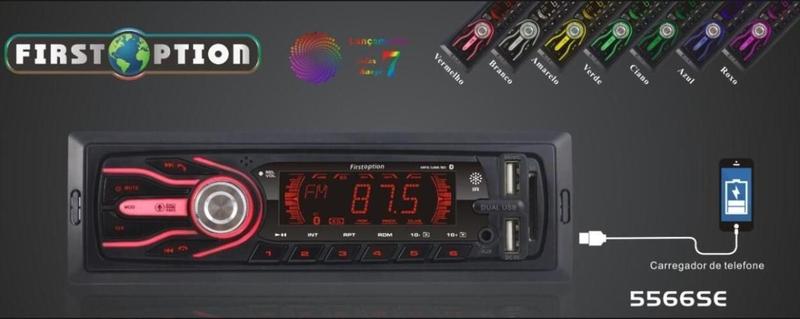 Imagem de Rádio Mp3 Automotivo Carro Bluetooth 2X Usb 4X50Wrms 7 Cores