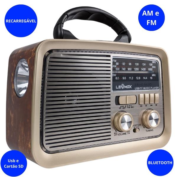 Imagem de Radio para Idosos Facil de Usar FM AM SW Com Bateria Recarregavel Bivolt Manual Com Suporte a Duas Pilhas D