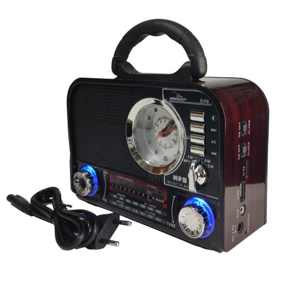 Imagem de Radio Portátil Antigo Retro Vintage Am Fm Caixa Som Bluetooth Usb Pendrive Bateria Cabo Direto Tomada de Energia