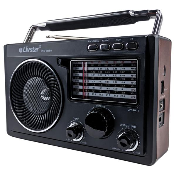 Imagem de Radio Portatil com Bluetooth Vintage Design Classico Com FM SW MW Usb Micro Sd Aux Bateria Recarregavel