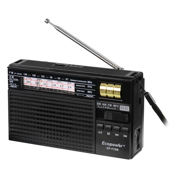 Imagem de Radio Portatil Ecopower EP-F39B - USB/ SD/ Aux - AM/ FM/ SW - com Lanterna - Preto