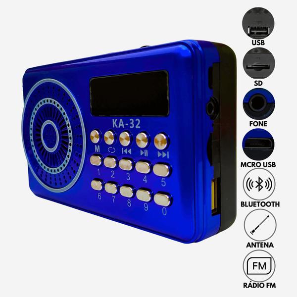 Imagem de Rádio Portátil Fm Bluetooth Usb Sd Recarregável Kapbom KA-32 Azul