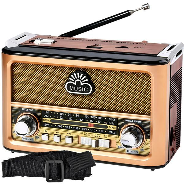 Imagem de Radio Portatil Mega Star RX087BT AM/FM - Dourado/Wood