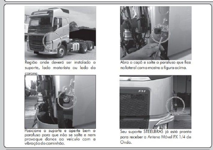 Imagem de Radio PX 40 Canais Rp-40 Antena Marinox 2,70 metros B-2003P Cabo 5,5 metros Suporte Novo Volvo FH Parafusos Anti Furto