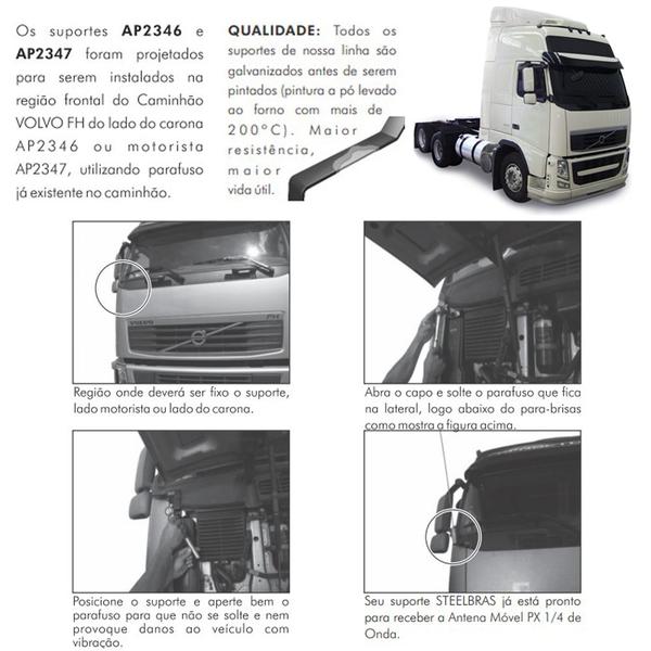 Imagem de Rádio Px 80 Canais RP-50 Antena Argentina Black Cabo 5,5m Suporte Motorista Dianteiro Volvo Fh