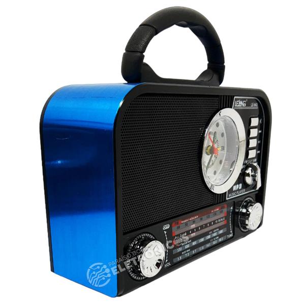 Imagem de Rádio Retrô Com Relógio função bluetoothe 4 Bandas AM/FM/SW Recarregável USB e SD   LE643