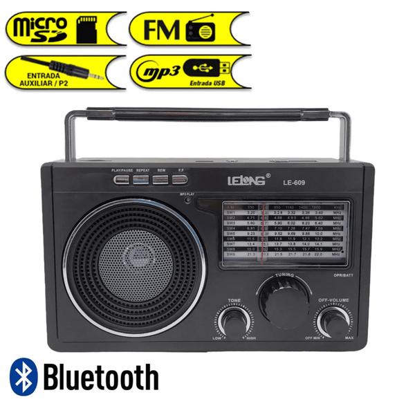 Imagem de Rádio Retro Recarregável AM FM SD USB MP3 Bivolt Bluetooth LE609