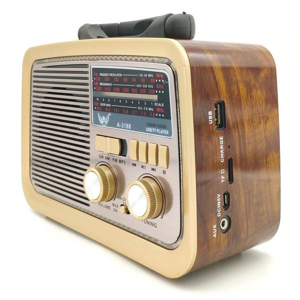 Imagem de Rádio Retro Vintage Am Fm Sw Usb Bluetooth Bateria Recarregavel Madeira Estilo Antigo - Altomex