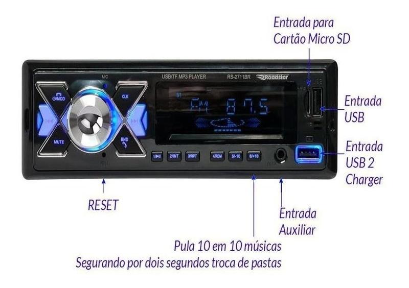 Imagem de Rádio Roadstar Rs2714br + 2 Alto Falantes 5 Bomber + Antena