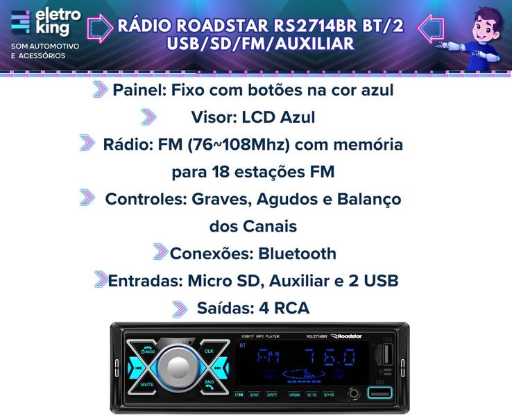 Imagem de Rádio Roadstar Rs2714br + 2 Alto Falantes 5 Bomber + Antena