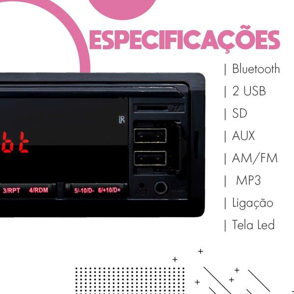 Imagem de Rádio Som Automotivo Mp3 Bluetooth 2 Usb Aux Fm Sd Bt 100w