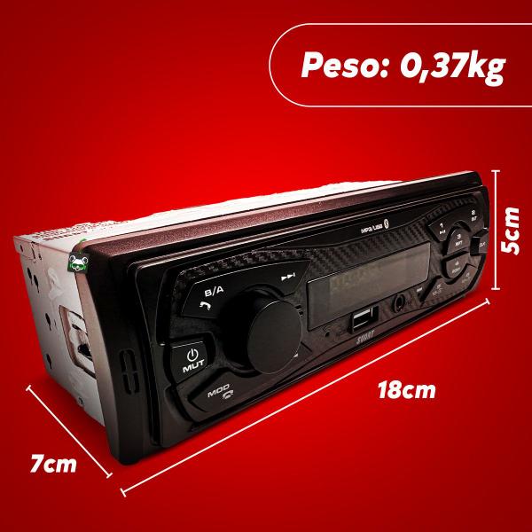 Imagem de Rádio Som Automotivo MP3 Bluetooth USB Display Led Vermelho S100 Svart Tech One