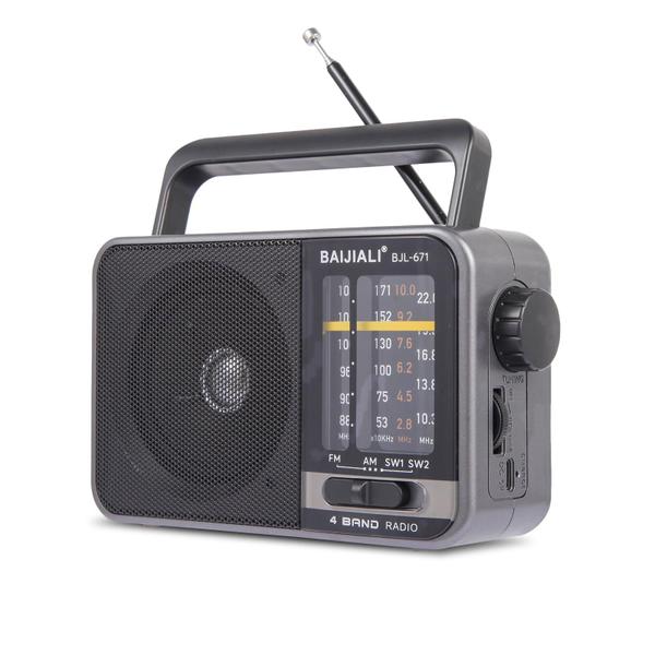 Rádio transistorizado AM/FM portátil com alto-falante, alimentado